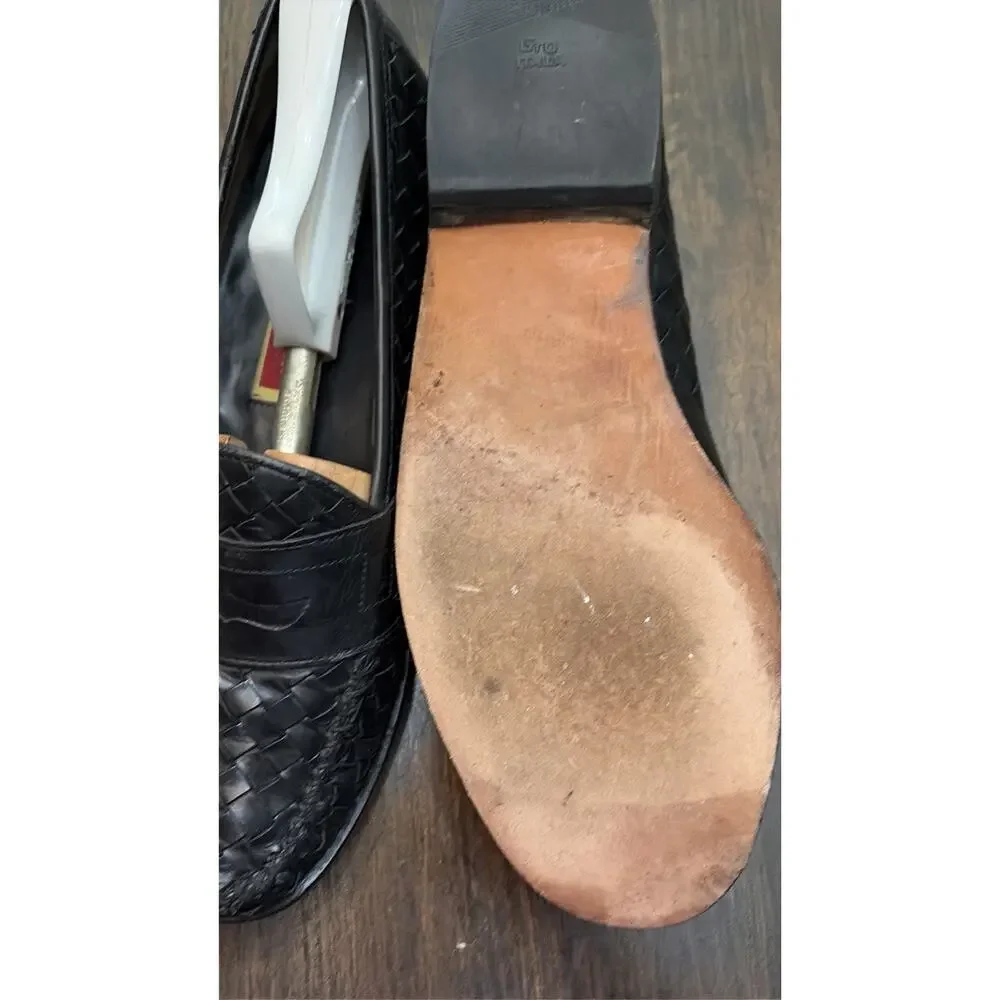 Mens 10.5 M Cole Haan Black Leather Woven Penny Loafers Dress Shoes